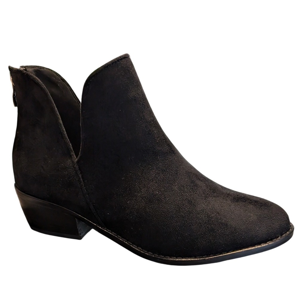 Boutique by Corkys Vanish Booties Womens 7 Black Excellent‎ V-Cut Block Heel Zip